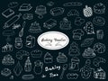 Hand-drawn baking doodle set on black background Royalty Free Stock Photo