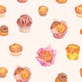 Hand drawn baking muffins seamless pattern