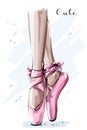 Hand drawn ballet dancer legs in pointe shoe. Sketch. Royalty Free Stock Photo