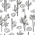 Hand drawn bamboo and japanese clouds seamless pattern Royalty Free Stock Photo