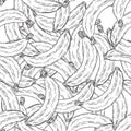 Hand Drawn Banana Fruit Seamless Pattern Background. Vector