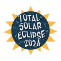 Hand drawn banner total solar eclipse april 8 2024. Vector illustration on dark background. Royalty Free Stock Photo