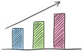 Hand drawn bar chart with growing arrow business analytics doodle infographic vector illustration Royalty Free Stock Photo