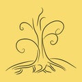 Hand drawn bare tree with roots isolated on background.