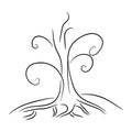 Hand drawn bare tree with roots isolated on background.