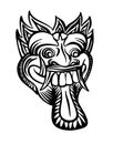 Hand drawn Barong vector mask. Black ink drawing topeng Bali face isolated on white background. Graphic illustration