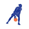 Hand drawn basketball player vector silhouette. Simple doodle illustration for sport teams, gear and events