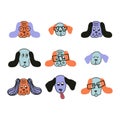 Hand drawn basset hound dog cartoon collection. Animalistic doodle set for T-shirt, stickers, print, poster. Cute isolated vector