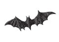 Hand drawn bat with open wings isolated on white background. Pencil drawing. Scary Halloween collection.