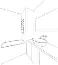 Hand drawn Bathroom sketch. Washbasin and other furniture