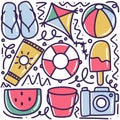 hand drawn beach holiday doodle set Royalty Free Stock Photo