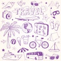 Hand drawn beach and travel doodles vector
