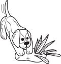 Hand Drawn Beagle Dog digging illustration in doodle style