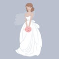 Hand drawn beautiful bride with a flower bouquet. Royalty Free Stock Photo