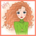 Hand drawn beautiful cute autumn girl. Royalty Free Stock Photo