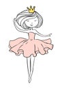 Hand drawn beautiful cute cartoon amazing fashion girl. Dancing princess Royalty Free Stock Photo