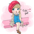 Hand drawn beautiful cute cartoon amazing girl. Royalty Free Stock Photo