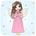 Hand drawn beautiful cute little angel girl with a heart. Royalty Free Stock Photo