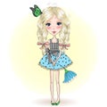 Hand drawn beautiful cute little fairy with a butterfly. Royalty Free Stock Photo