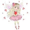 Hand drawn beautiful cute little fairy girl with a butterfly and wreath on her head. Royalty Free Stock Photo