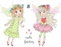 Hand drawn beautiful cute little fairy girl with a butterfly and wreath on her head. Royalty Free Stock Photo