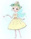 Hand drawn beautiful cute little fairy girl with a Magic wand. Royalty Free Stock Photo