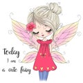 Hand drawn beautiful cute little fairy girl with wings and sneakers.