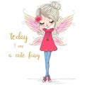 Hand drawn beautiful cute little fairy girl with wings and sneakers.