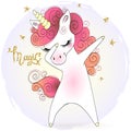 Hand drawn beautiful cute little Funny Dabbing Unicorn girl.