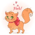 Hand drawn beautiful cute little girl kitty on the background with inscription Meow. Royalty Free Stock Photo