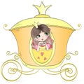 Hand drawn beautiful, cute, little girl Princess in the carriage. Vector illustration.