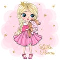 Hand drawn beautiful cute little princess girl with unicorn. Royalty Free Stock Photo