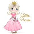 Hand drawn beautiful cute little unicorn with princess girl . Royalty Free Stock Photo