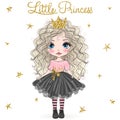 Hand drawn beautiful cute little princess girls with unicorn. Royalty Free Stock Photo