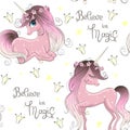 Hand drawn beautiful cute little unicorn girl with wreath on her head. Royalty Free Stock Photo