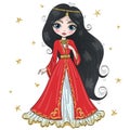 Hand drawn beautiful cute turkish fashion cartoon girl. Royalty Free Stock Photo