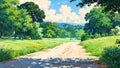 Hand drawn beautiful impressionist style landscape illustration background material. Anime style Royalty Free Stock Photo