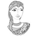 Hand drawn Beautiful Indian Woman in zentangle style. Vector ill