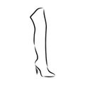 Hand drawn beautiful leather woman boot with high heel. Fashion illustration isolated on white background, boots, vector sketch Royalty Free Stock Photo