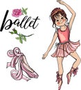 Hand drawn beautiful, lovely, little ballerina. Vector illustration. Royalty Free Stock Photo