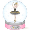 Hand drawn beautiful, lovely, little ballerina girl in glass bowl. Royalty Free Stock Photo