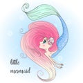 Hand drawn beautiful, lovely, little mermaid girl.