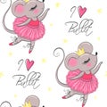 Hand drawn beautiful, lovely, little mouse ballerina girl with crown on her head. Royalty Free Stock Photo