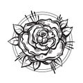Hand-drawn Beautiful Rose Flower. Tattoo Art. Graphic Vintage Composition. Vector Illustration Isolated. T-shirts, Print, Posters