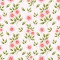 Hand-drawn beautiful summer and spring dog-rose flower seamless pattern. Flower and leaf elements for fabric and textile Royalty Free Stock Photo
