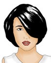Hand drawn beautiful woman face with a black short vector illustration