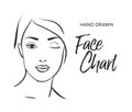 Hand drawn beautiful woman face makeup portrait sketch. Make up face chart illustration