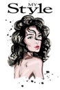 Hand drawn beautiful woman portrait. Cute stylish lady.