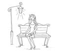 Hand drawn beautiful young girl sit on the bench Royalty Free Stock Photo