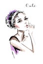 Hand drawn beautiful young woman portrait. Stylish elegant girl. Fashion woman.